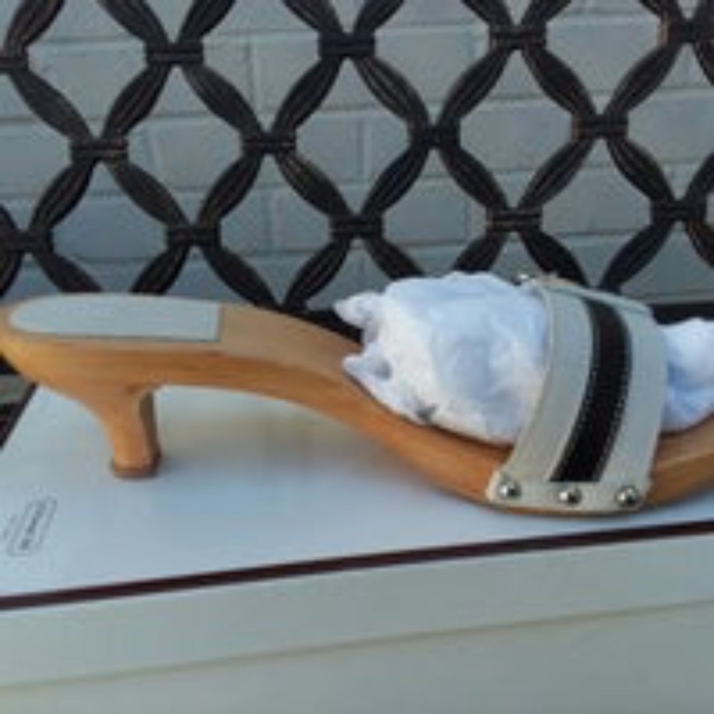 Coach leather and wood mules